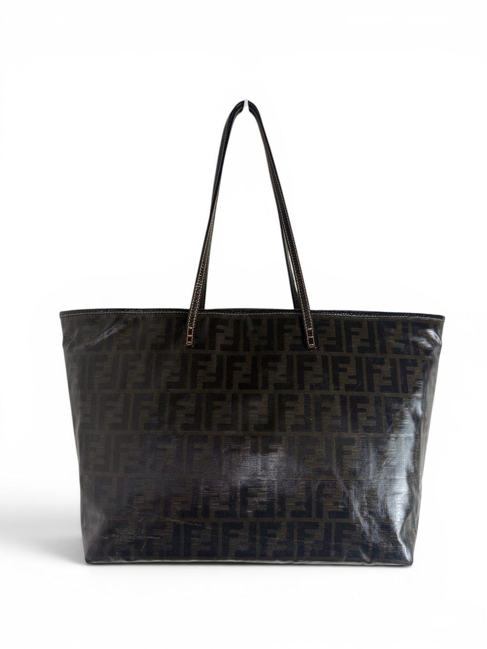 FENDI FF Brown Zucca Pattern Shoulder Tote - Picture 6 of 14